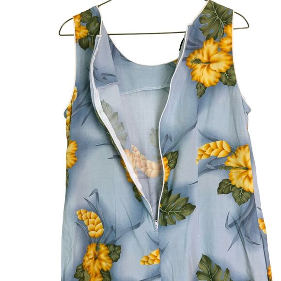 Two Palms VINTAGE Hawaiian blue yellow tropical hibiscus dress‎ MEDIUM - Picture 3 of 7